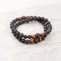 Wrist Malas Default Double Wrap Lava Rock and Thai Wood Beads Mala Bracelet wm225